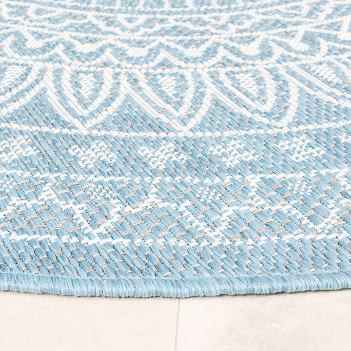 Rund Utomhusmatta - Summer Aztec Ljusblå