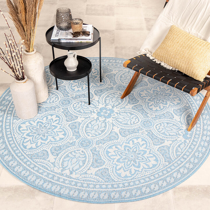 Rund Utomhusmatta - Summer Oriental Ljusblå