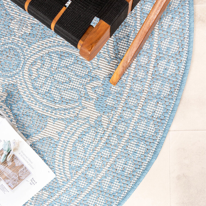 Rund Utomhusmatta - Summer Oriental Ljusblå