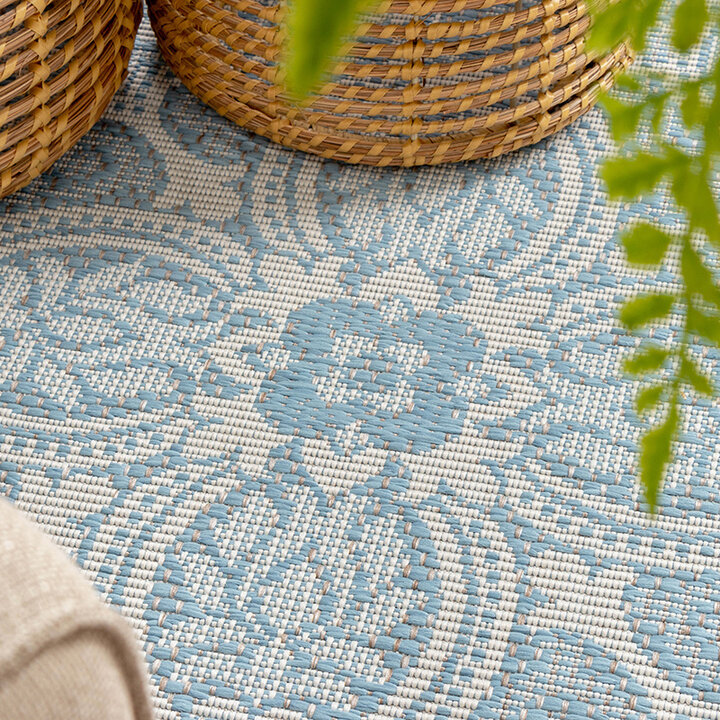 Rund Utomhusmatta - Summer Oriental Ljusblå