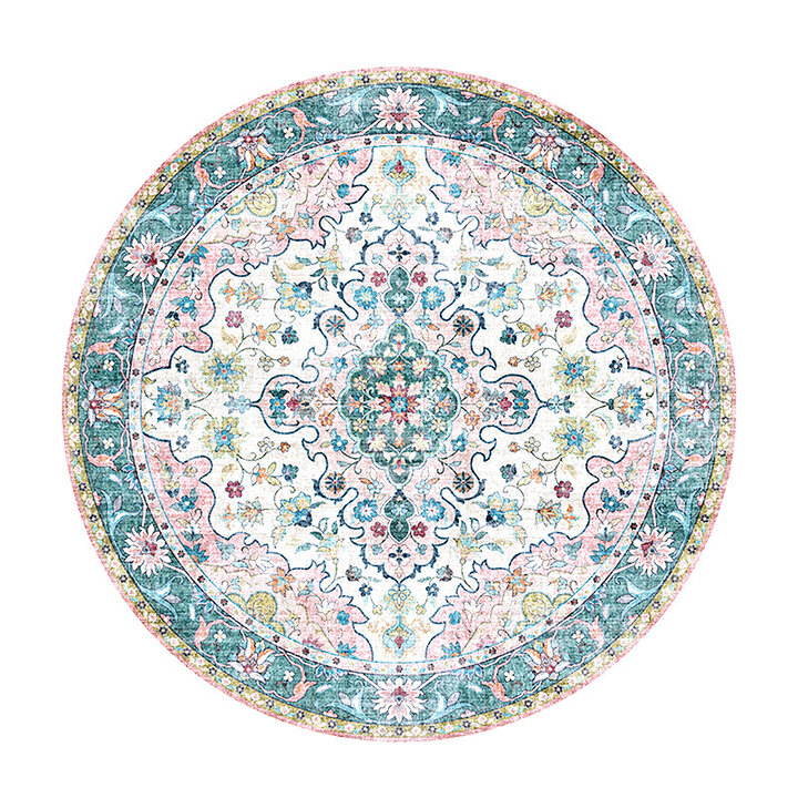 Rund Matta I Vintagestil - Lily Oriental Blå/Rosa