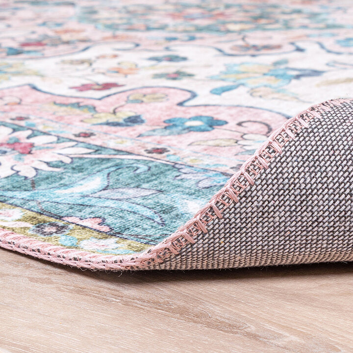 Rund Matta I Vintagestil - Lily Oriental Blå/Rosa