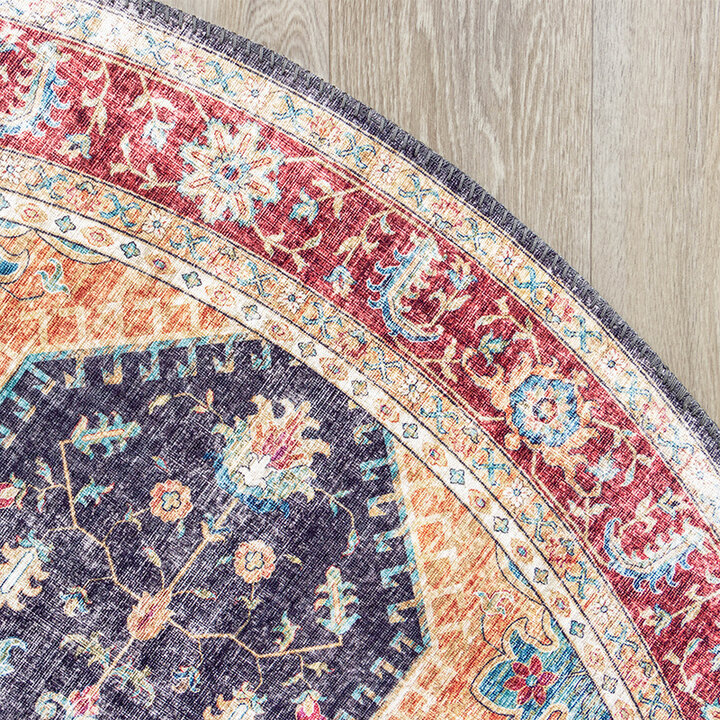 Rund Matta I Vintagestil - Azara Blå/Röd