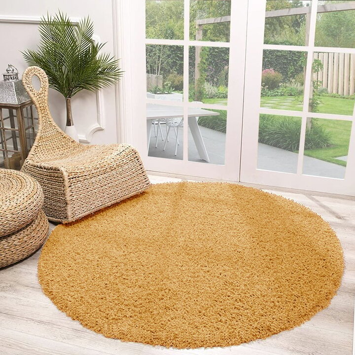 Rund Matta Med Hög Lugg  - Solid Gul