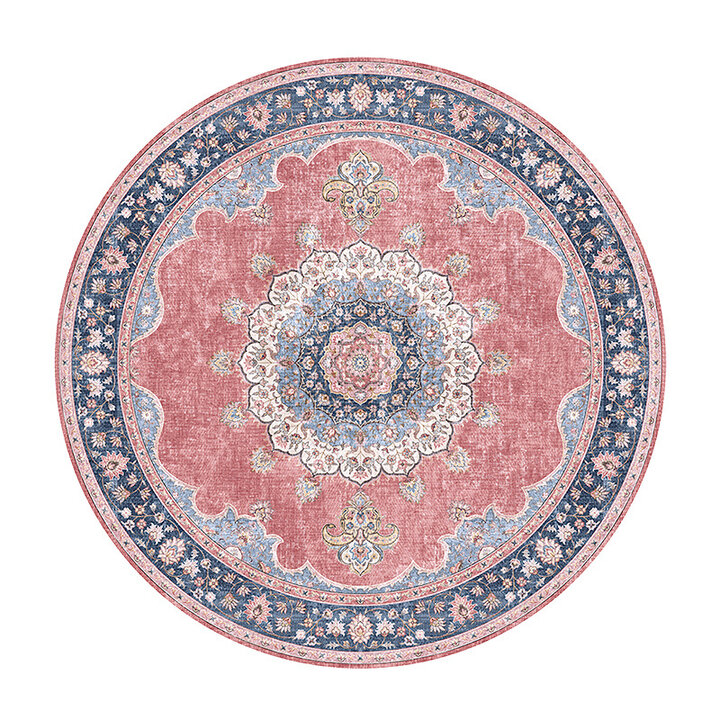 Rund Matta I Vintagestil - Lily Medaillon Röd/Rosa