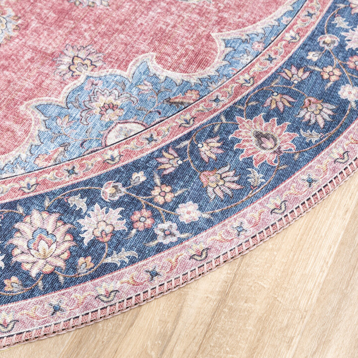 Rund Matta I Vintagestil - Lily Medaillon Röd/Rosa