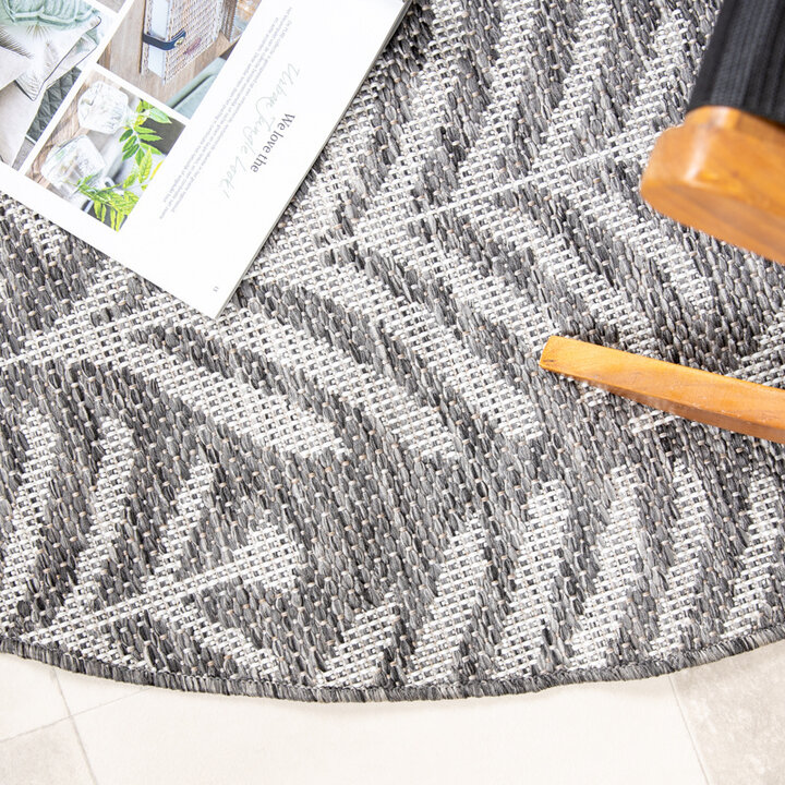 Rund Utomhusmatta - Summer Leaves Grå