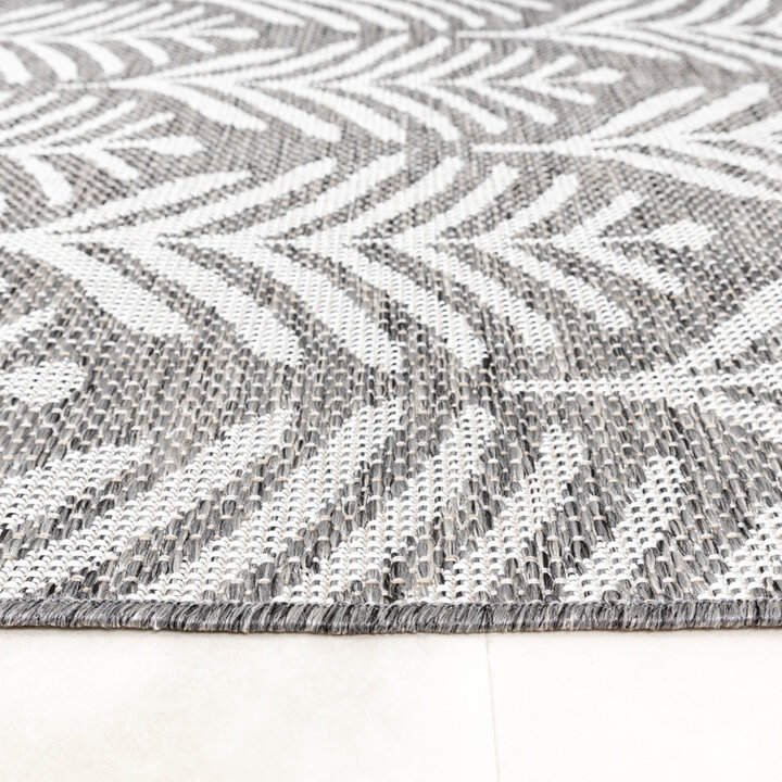 Rund Utomhusmatta - Summer Leaves Grå