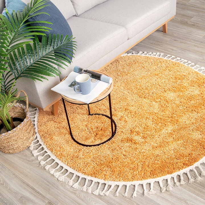 Rund Matta Med Hög Lugg  - Lofty Fringe Fringe Gul