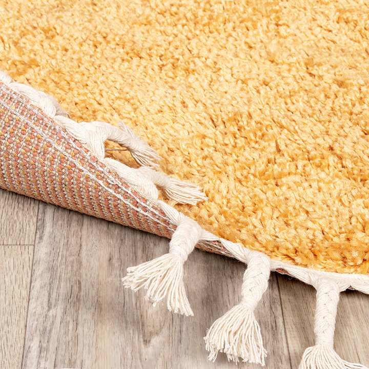 Rund Matta Med Hög Lugg  - Lofty Fringe Fringe Gul