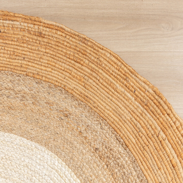 Rund Jute Matta - Mirai Border Vit/Natur