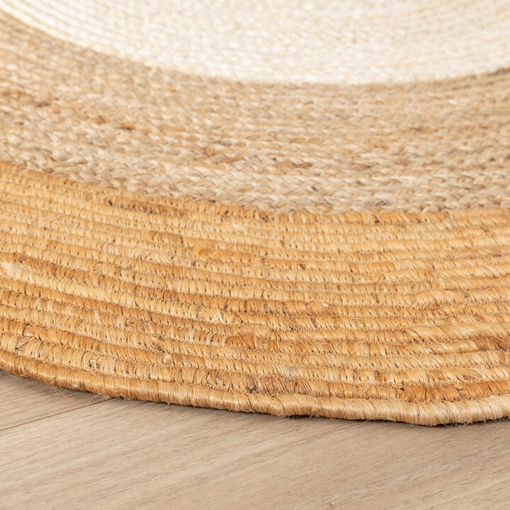 Rund Jute Matta - Mirai Border Vit/Natur
