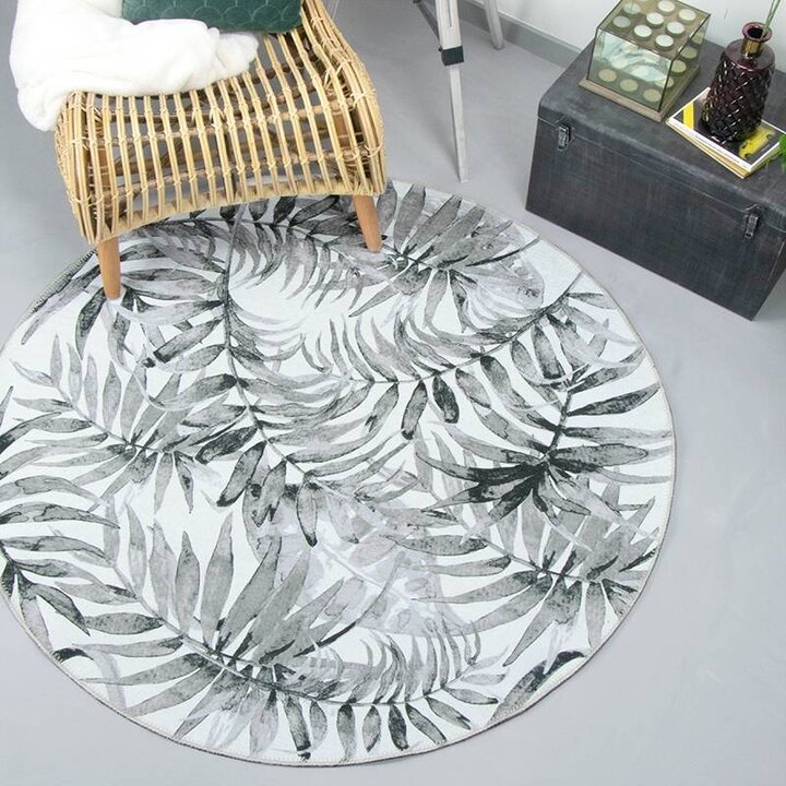 Rund Matta - Palmier Leaves Grå