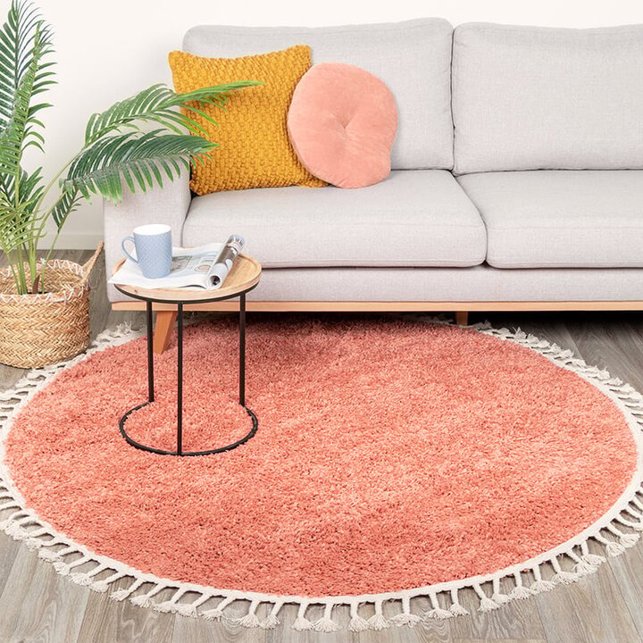 Rund Matta Med Hög Lugg  - Lofty Fringe Persikorosa