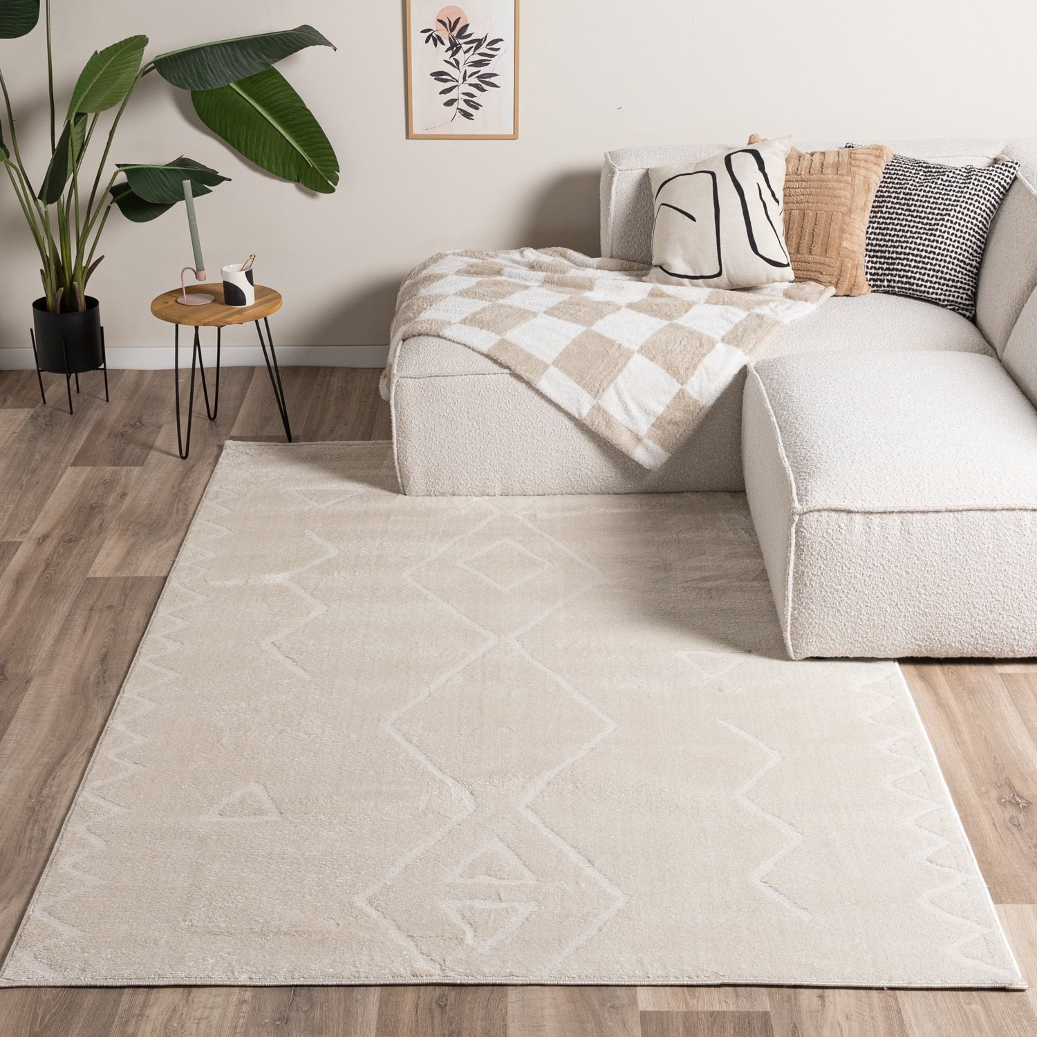 Japandi-Matta - Yori Geo Gräddvit/Vit