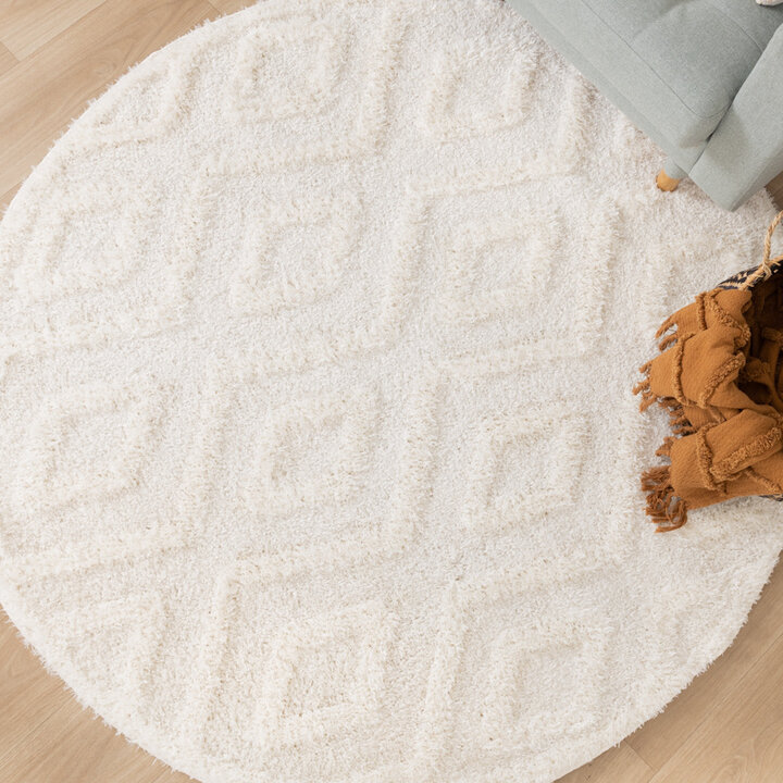Rund Skandinavisk Matta - Lova Diamond Gräddvit