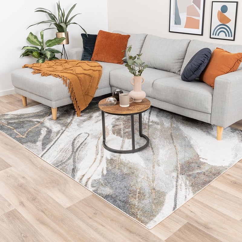 Tvättbar Matta Med Abstrakt Mönster  - Misha Lines Gräddvit/Grå