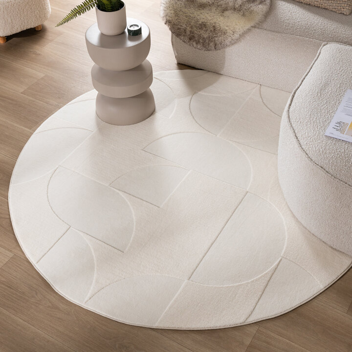 Rund Skandinavisk Matta - Charm Circles Vit