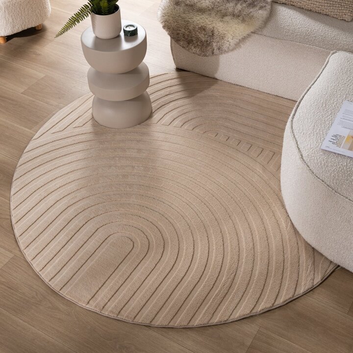 Rund Skandinavisk Matta - Charm Curves Beige