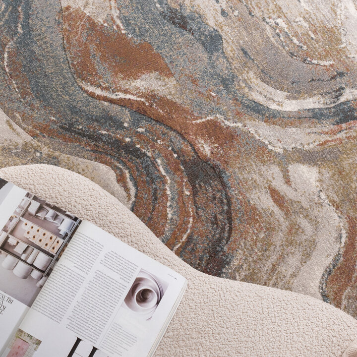 Rund Abstrakt Matta - Xavier Wave Blå/Röd