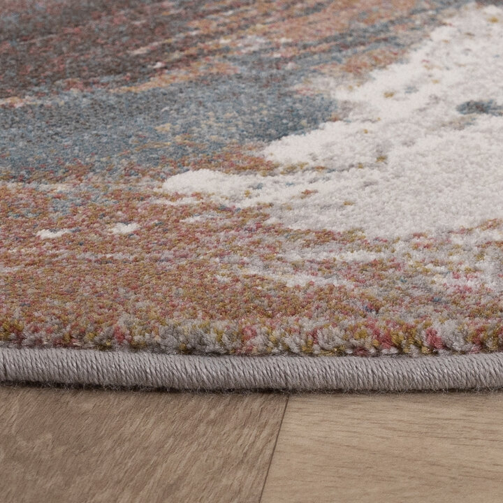 Rund Abstrakt Matta - Xavier Wave Blå/Röd