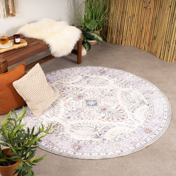 Rund Vintage Utomhusmatta - Santo Flora Vit