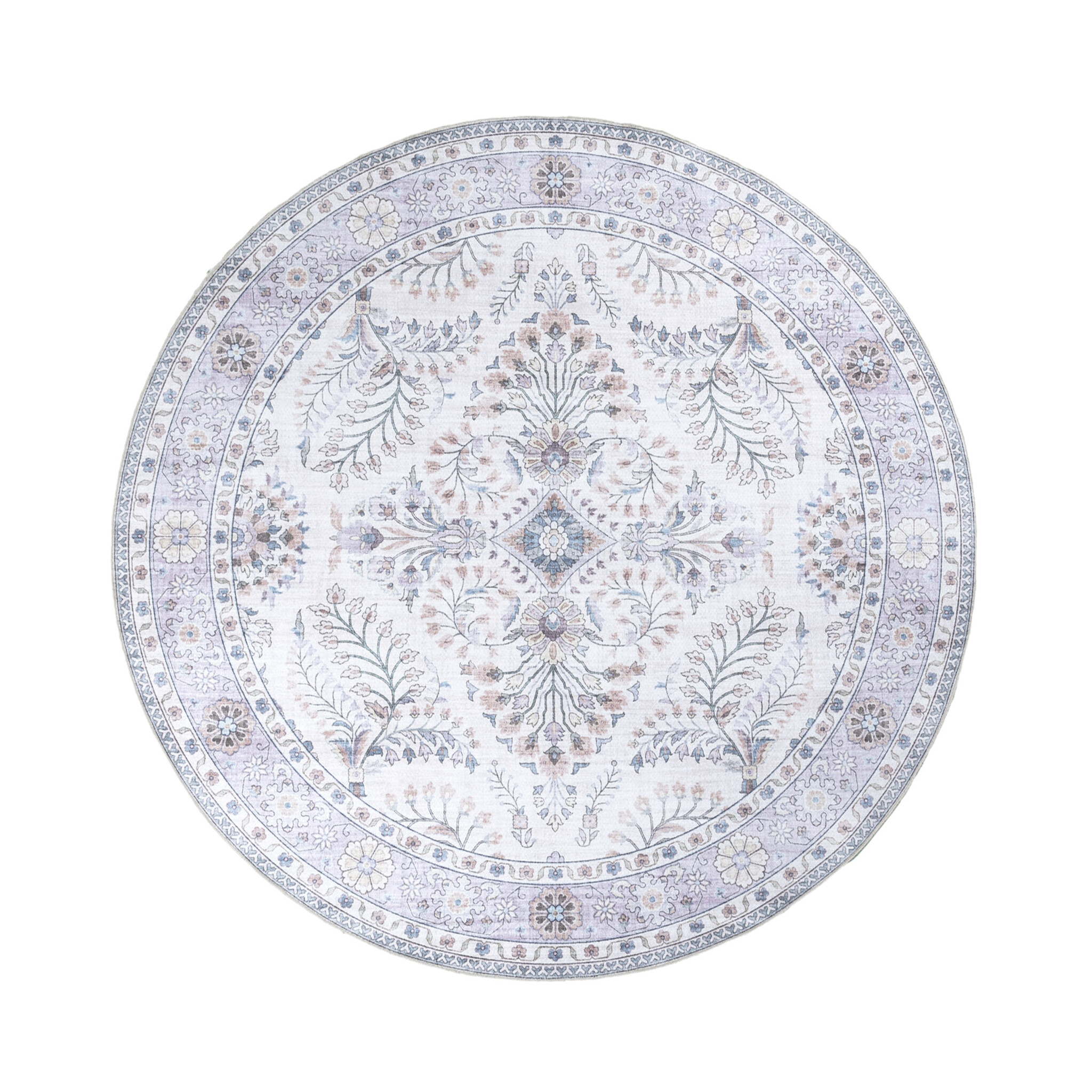 Rund Vintage Utomhusmatta - Santo Flora Vit - sfeer
