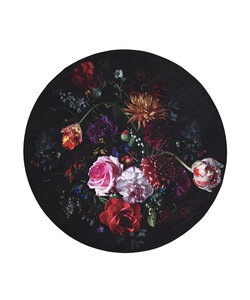 Rund Blommig Matta - Florine Svart/Rosa
