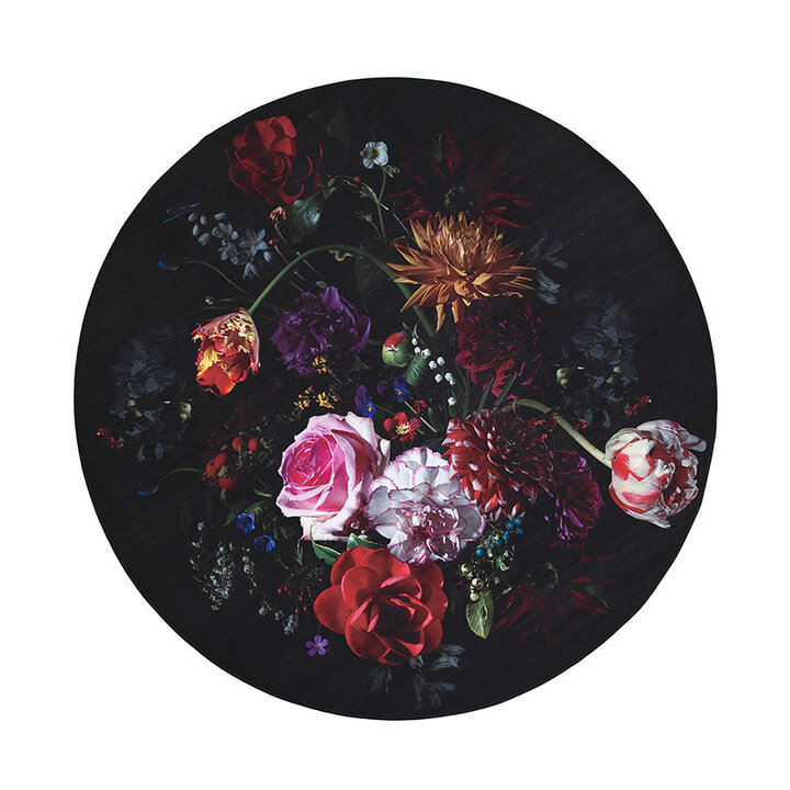 Rund Blommig Matta - Florine Svart/Rosa