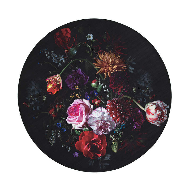 Rund Blommig Matta - Florine Svart/Rosa - sfeer