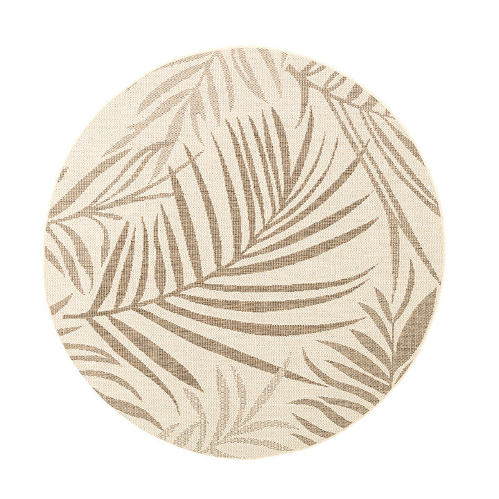 Rund Jute Utomhusmatta - Nomad Leaves Gräddvit