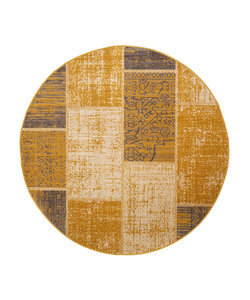 Rund Lapptäckesmatta - Spring Patchwork Gul/Taupe