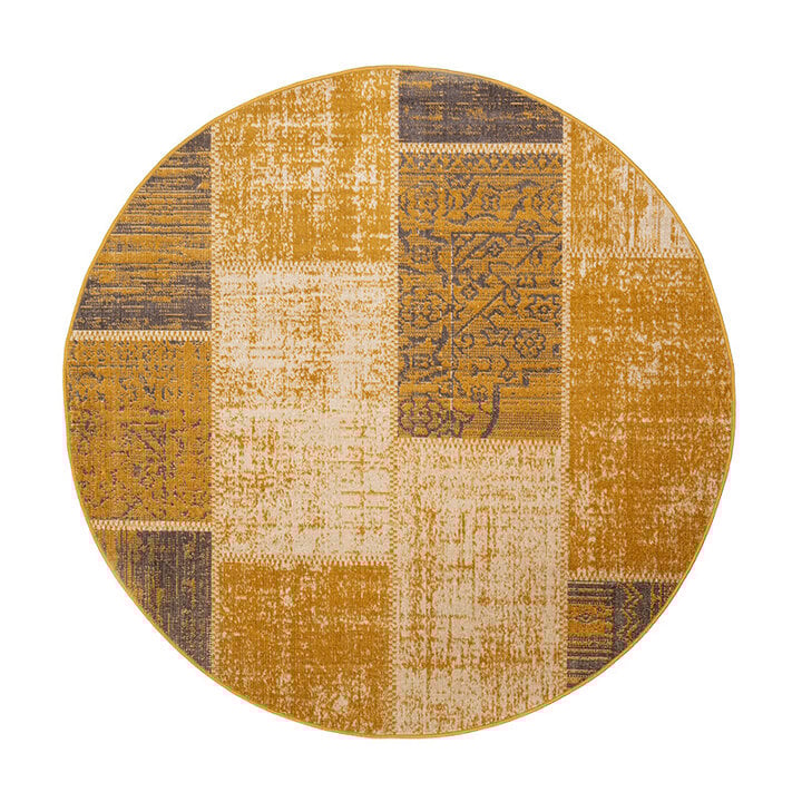 Rund Lapptäckesmatta - Spring Patchwork Gul/Taupe