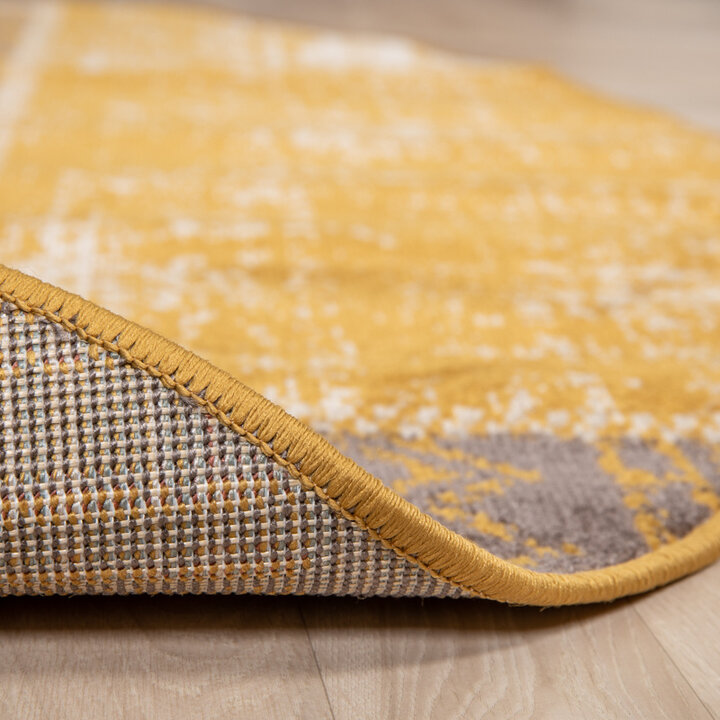 Rund Lapptäckesmatta - Spring Patchwork Gul/Taupe