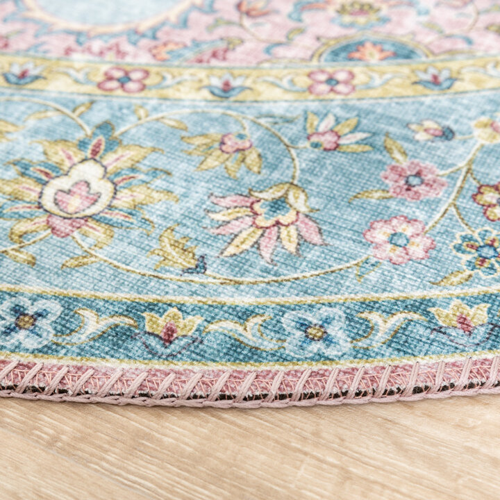 Rund Matta I Vintagestil - Lily Medaillon Ljusblå