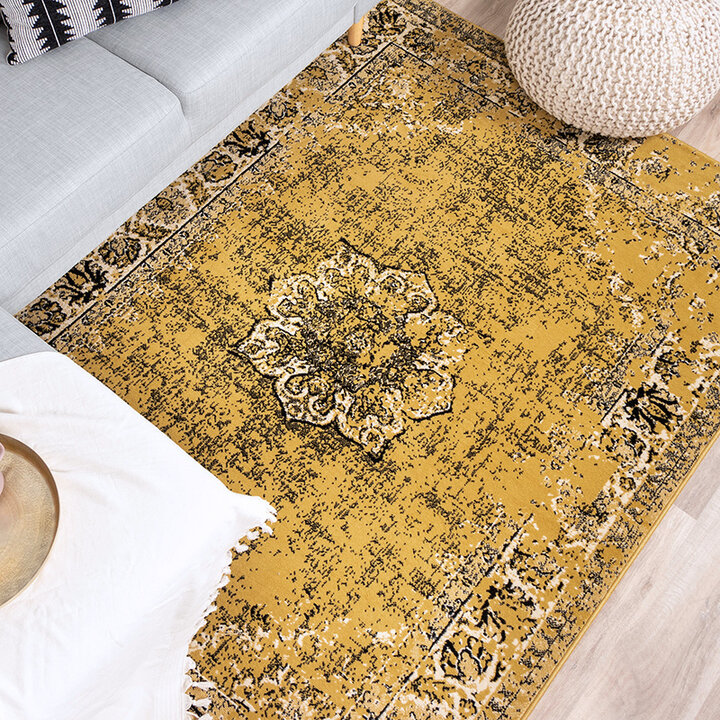 Matta I Vintagestil - Wonder Gul/Svart