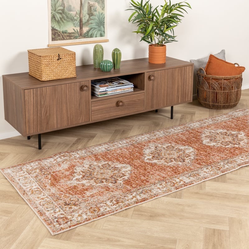 Vintage-Löpare - Spring Medaillon Terrakotta/Gräddvit