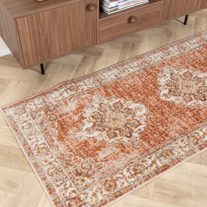 Vintage-Löpare - Spring Medaillon Terrakotta/Gräddvit