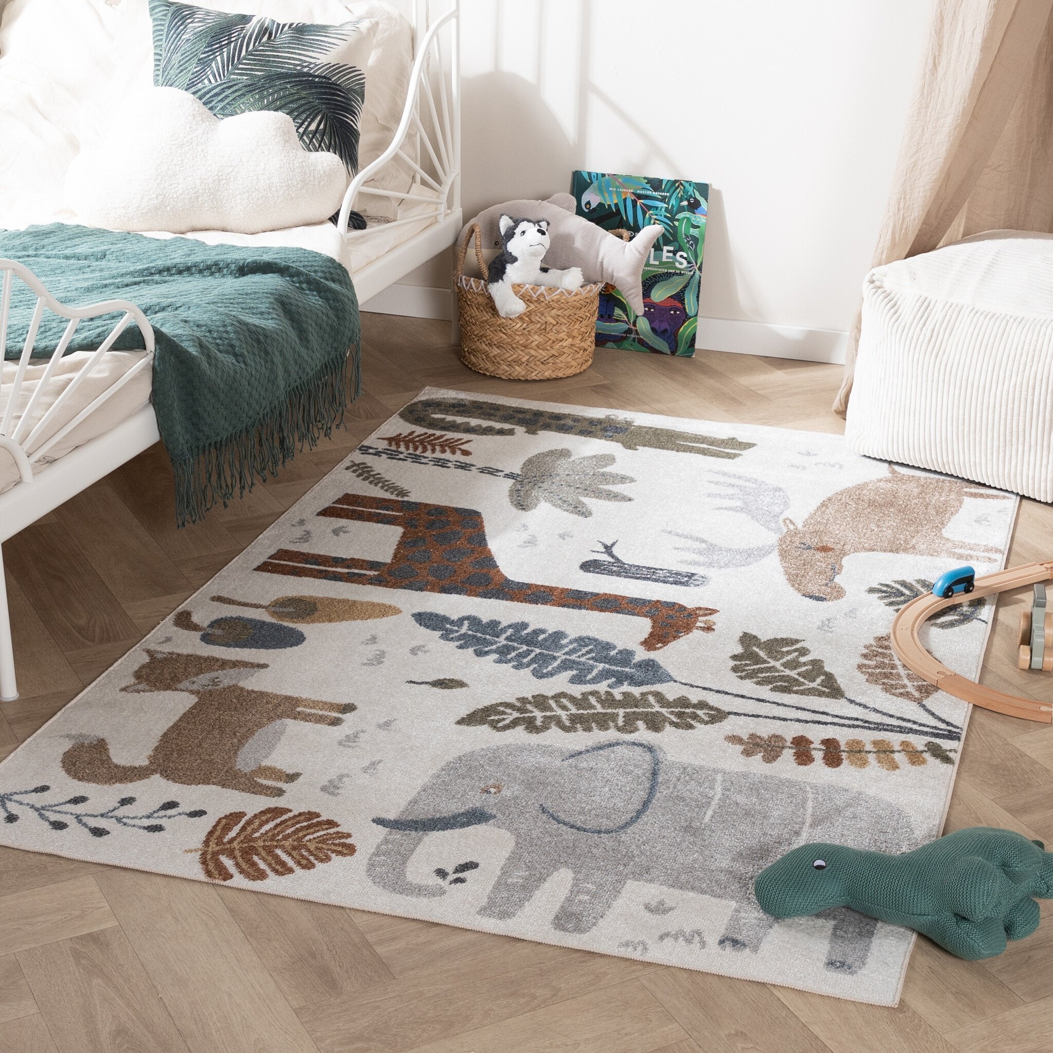 Tvättbar Barnmatta - Mace Animals Gräddvit