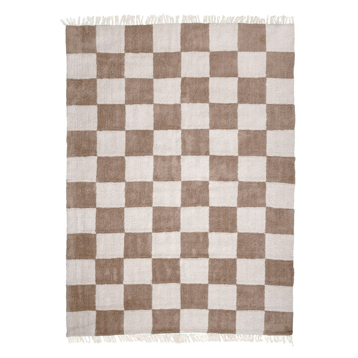 Schackmönstrad Matta  - Blox Fringe Beige