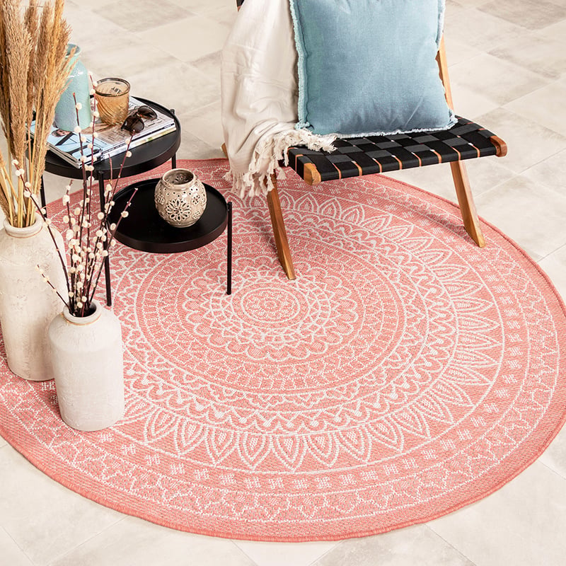 Rund Utomhusmatta - Summer Aztec Rosa