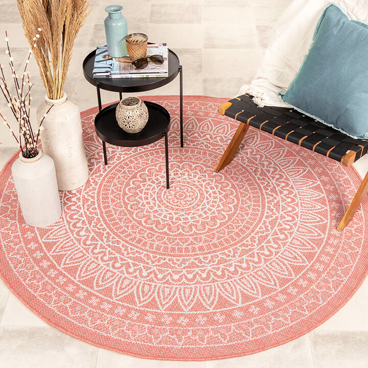 Rund Utomhusmatta - Summer Aztec Rosa
