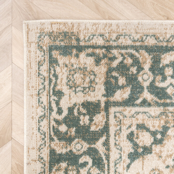 Matta I Vintagestil - Spring Medaillon Gräddvit/Grön