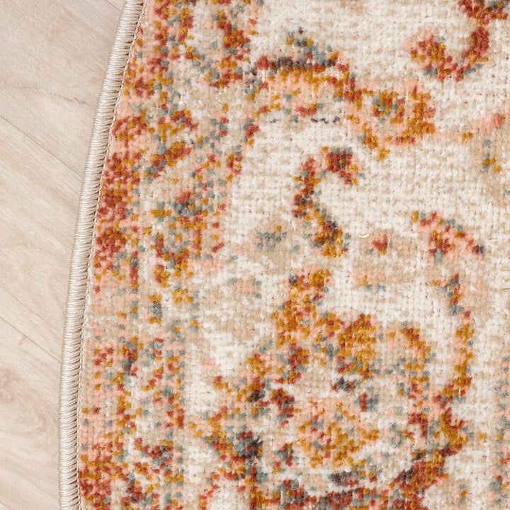 Rund Matta I Vintagestil - Spring Medaillon Terrakotta/Gräddvit