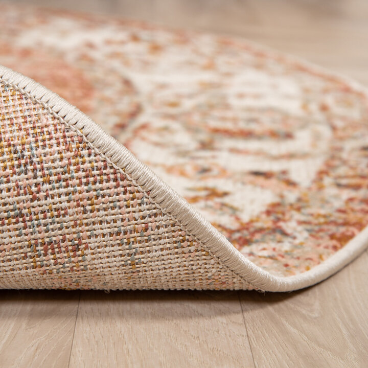 Rund Matta I Vintagestil - Spring Medaillon Terrakotta/Gräddvit