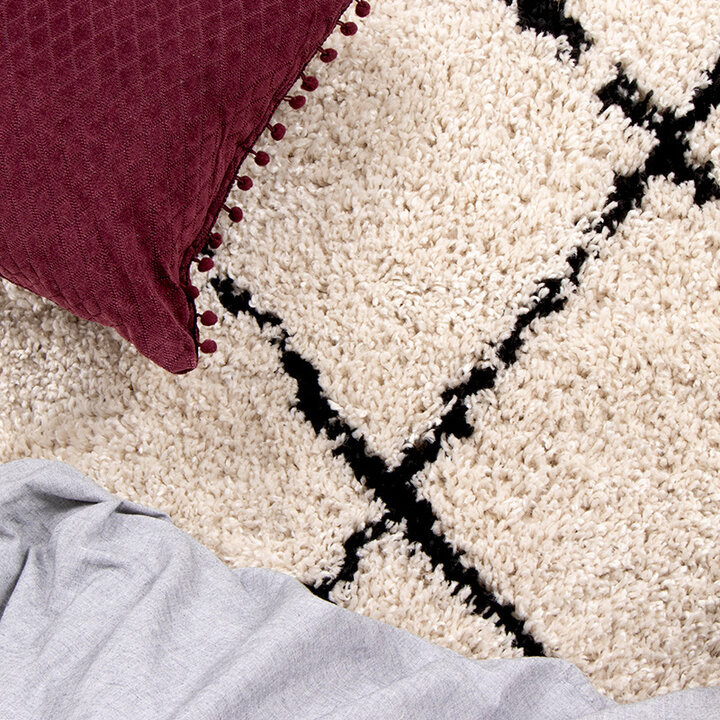 Rund Matta Med Hög Lugg  - Grand Lines Gräddvit/Svart