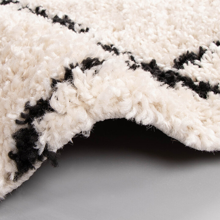 Rund Matta Med Hög Lugg  - Grand Lines Gräddvit/Svart