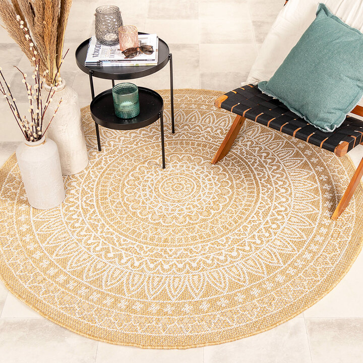 Rund Utomhusmatta - Summer Aztec Gul