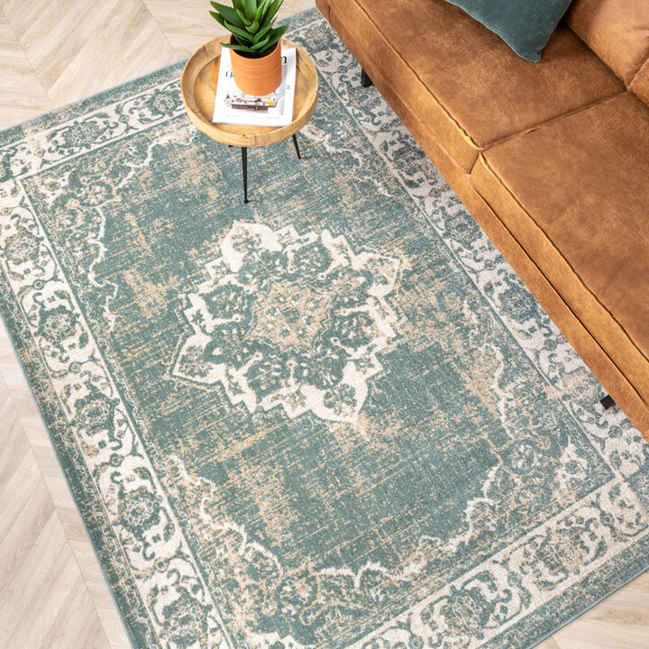 Matta I Vintagestil - Spring Medaillon Grön/Gräddvit