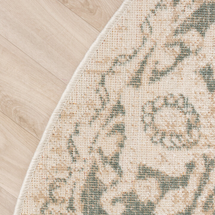 Rund Matta I Vintagestil - Spring Medaillon Gräddvit/Grön